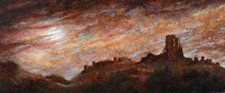 A rugged and moody original painting of Corfe Castle, a great painting for collectors.